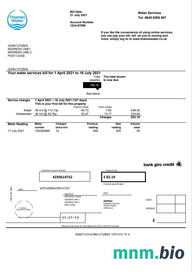 Szablon rachunku za media wodne w Wielkiej Brytanii w formacie Word i PDF